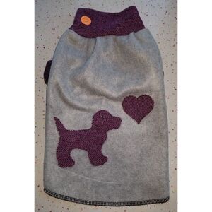 PBK Dog Cat Sweater SMALL Upcycled GRAY W/ PURPLE HEATHER DOG & HEART RECYCLED